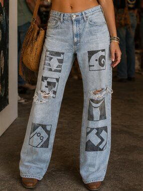 Vintage 80s Levi's 505 Red Tab Leather Patch Made in USA Astrology Zodiac Jeans